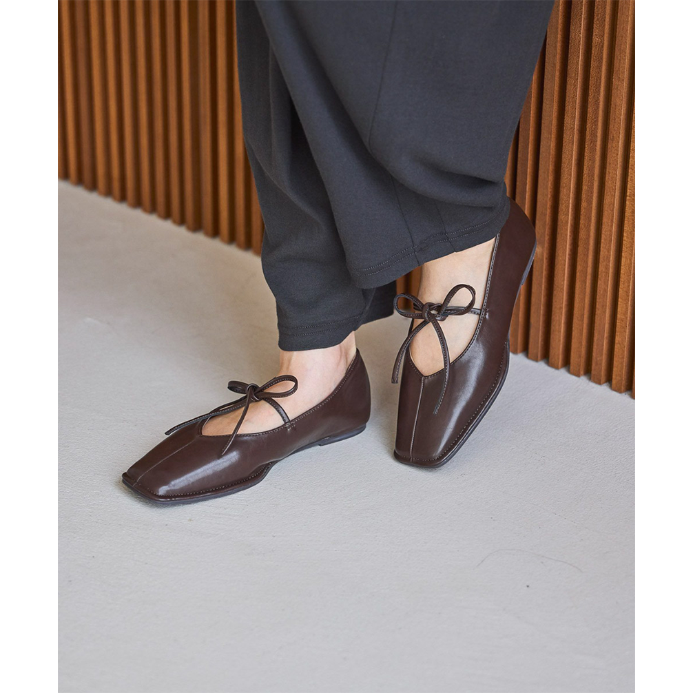 Square Toe PU Leather Flats with Bow Soft Slip-On Comfort Shoes for Office Work Everyday Wear – Lightweight Elegant Design for Modern Lifestyle