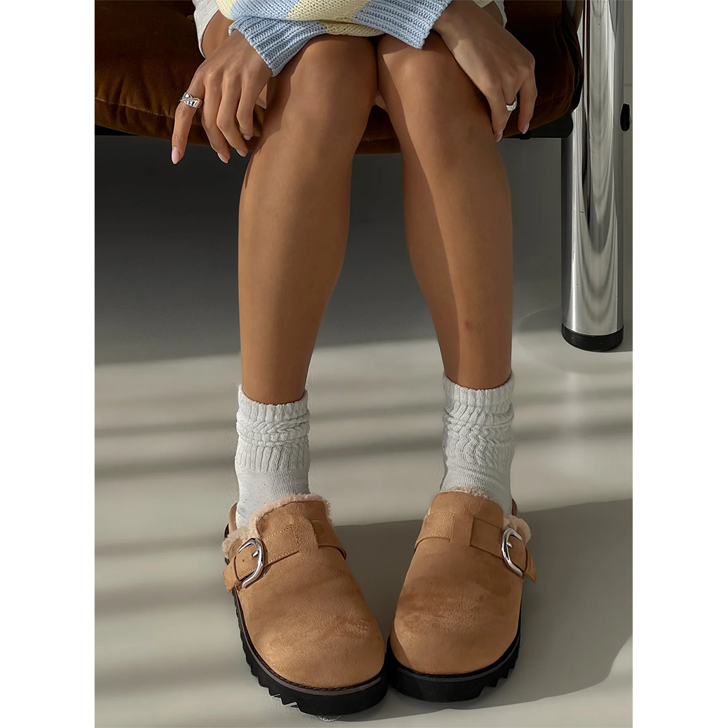 Raxton Faux Suede Clogs Brown