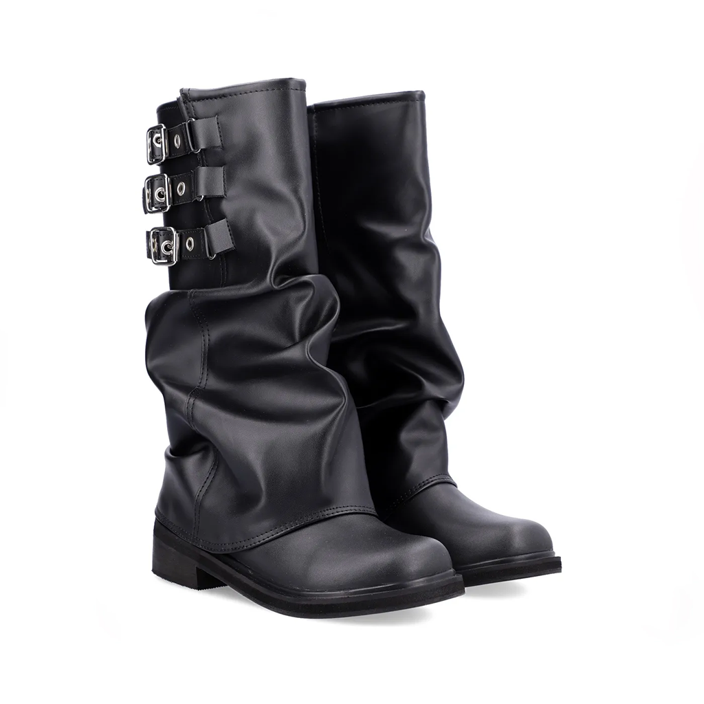 Women Knee High Riding Boots – Stylish Buckle Strap Tall Boots, Soft Faux Leather Slouchy Design, Side Zip for Easy On & Off, Comfortable Non-Slip Sole, Perfect Fall Winter Shoes