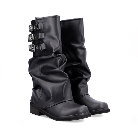 Women Knee High Riding Boots – Stylish Buckle Strap Tall Boots, Soft Faux Leather Slouchy Design, Side Zip for Easy On & Off, Comfortable Non-Slip Sole, Perfect Fall Winter Shoes