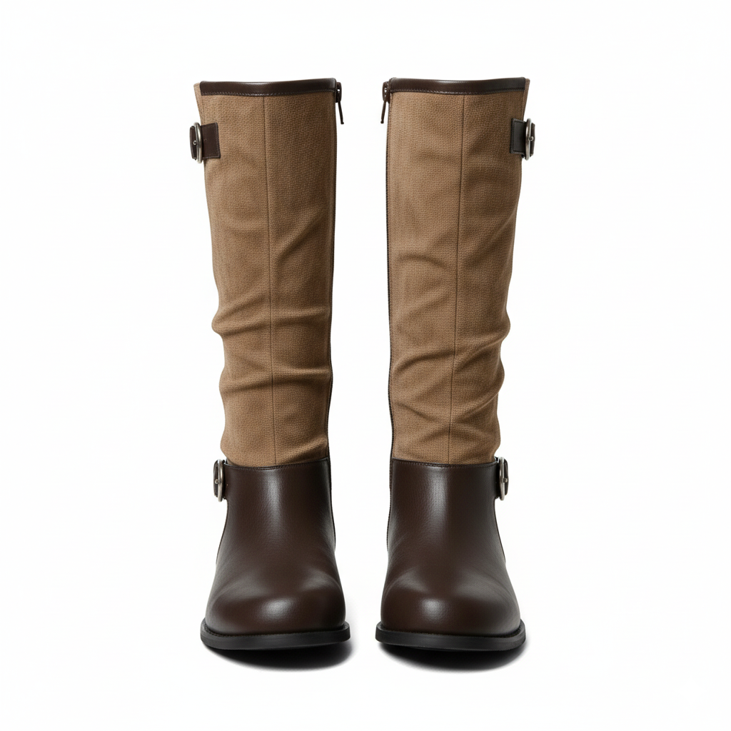 Women Knee High Riding Boots Leather Buckle Strap Tall Boots Comfortable Fall Winter Shoes, Classic Equestrian Style Long Boots with Side Zipper and Low Heel for Daily Wear