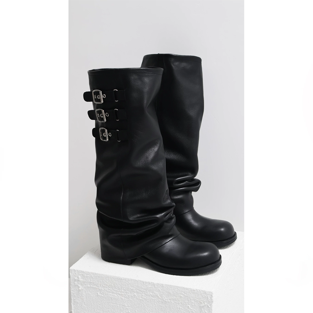 Women Knee High Riding Boots – Stylish Buckle Strap Tall Boots, Soft Faux Leather Slouchy Design, Side Zip for Easy On & Off, Comfortable Non-Slip Sole, Perfect Fall Winter Shoes