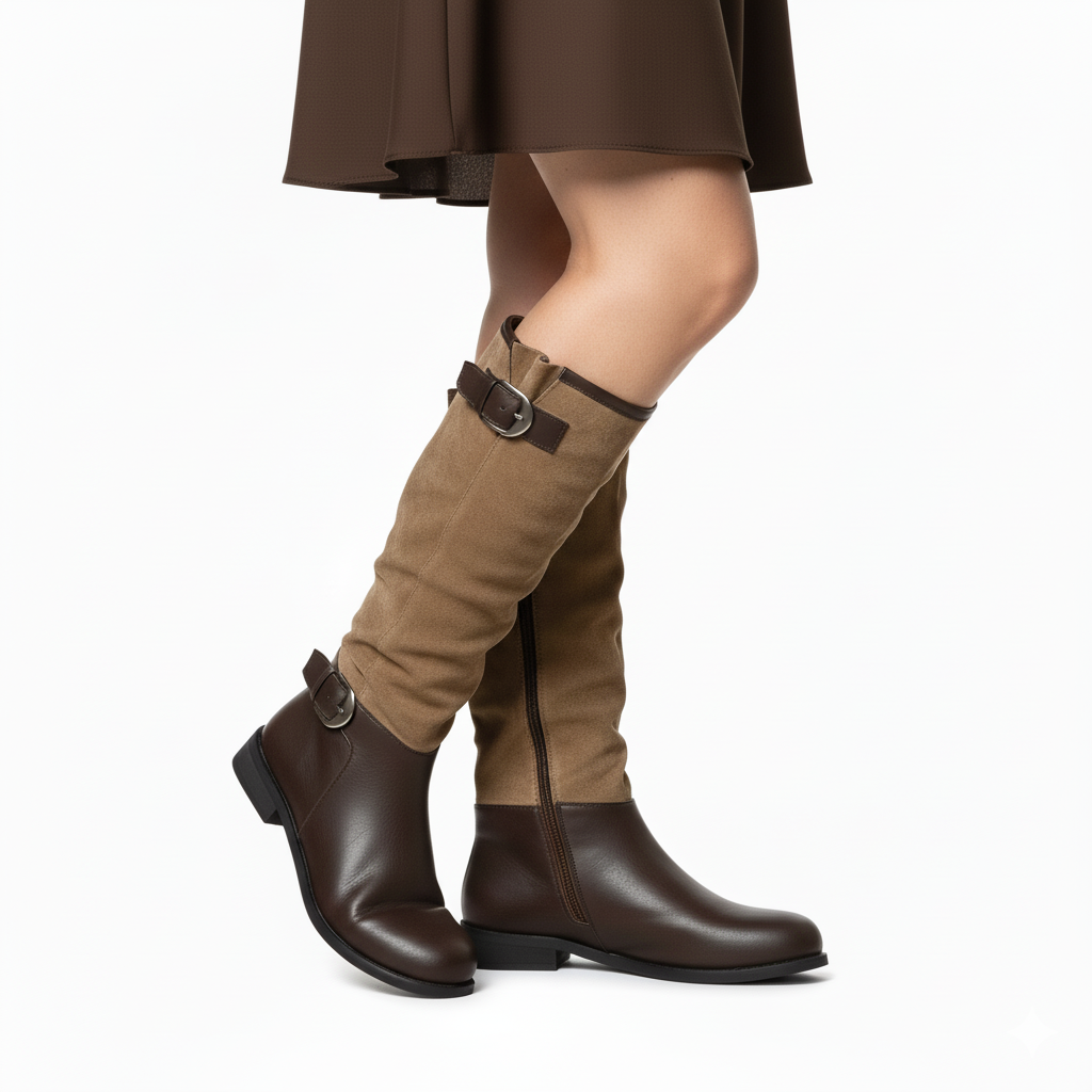 Women Knee High Riding Boots Leather Buckle Strap Tall Boots Comfortable Fall Winter Shoes, Classic Equestrian Style Long Boots with Side Zipper and Low Heel for Daily Wear