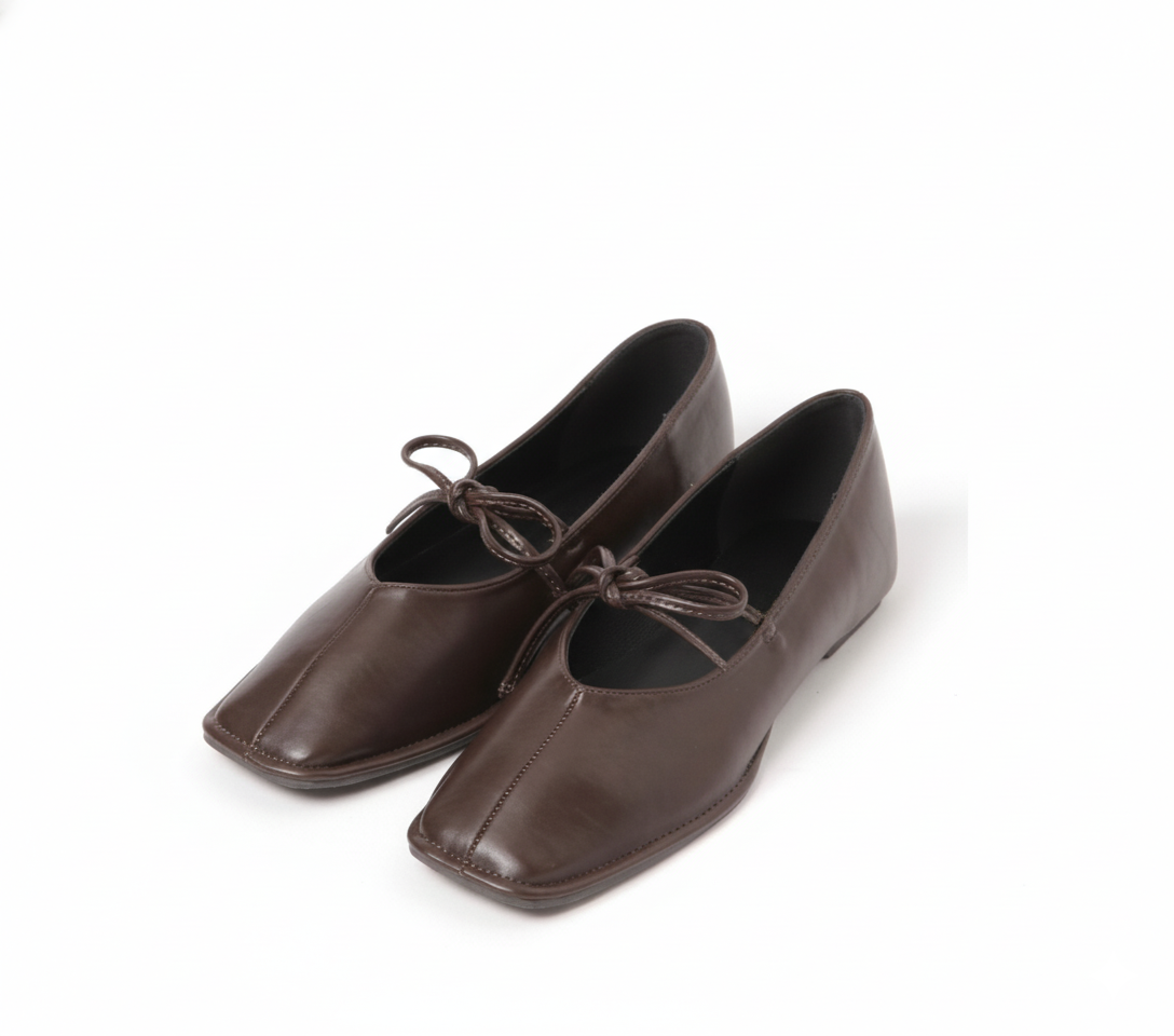 Square Toe PU Leather Flats with Bow Soft Slip-On Comfort Shoes for Office Work Everyday Wear – Lightweight Elegant Design for Modern Lifestyle