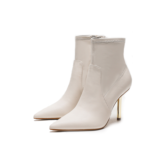 PU Leather Pointed Toe Boots with Stiletto Heel, Minimalist Zip Ankle Booties, Classic Black Dress Boots for Office, Casual, and Night Out Styles