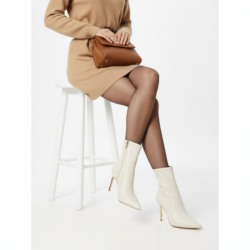 PU Leather Pointed Toe Boots with Stiletto Heel, Minimalist Zip Ankle Booties, Classic Black Dress Boots for Office, Casual, and Night Out Styles